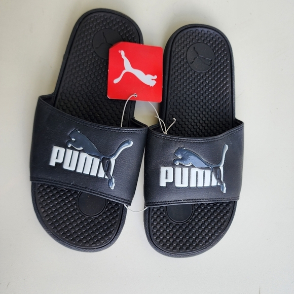 NWT Puma Cool Cat Leap JR Slide Youth Boys Black Casual Sandals 383619 Sz 6C - Picture 2 of 8